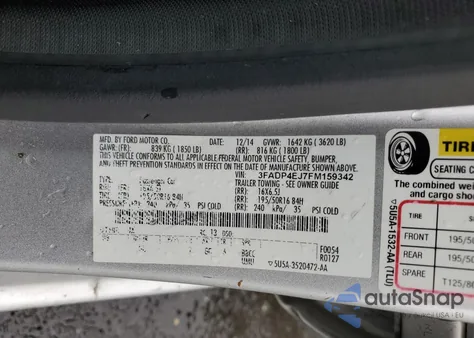 2015 Ford Fiesta Se z USA, uszkodzony, nr VIN 3FADP4EJ7FM159342